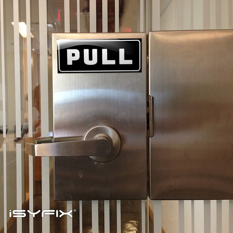 iSYFIX Push Pull Stickers Sign - 2 Pack 5x2 inch - Horizontal Decal Self-Adhesive, Black/White Vinyl Sticker for Doors in Business, Stores, Cafes, Shops & More. Indoor and Outdoor use. - Image 4